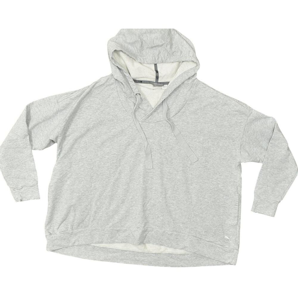 PUMA Gray Pullover Sweater Women's L Cotton Blend Solid Pockets Long Sleeve
